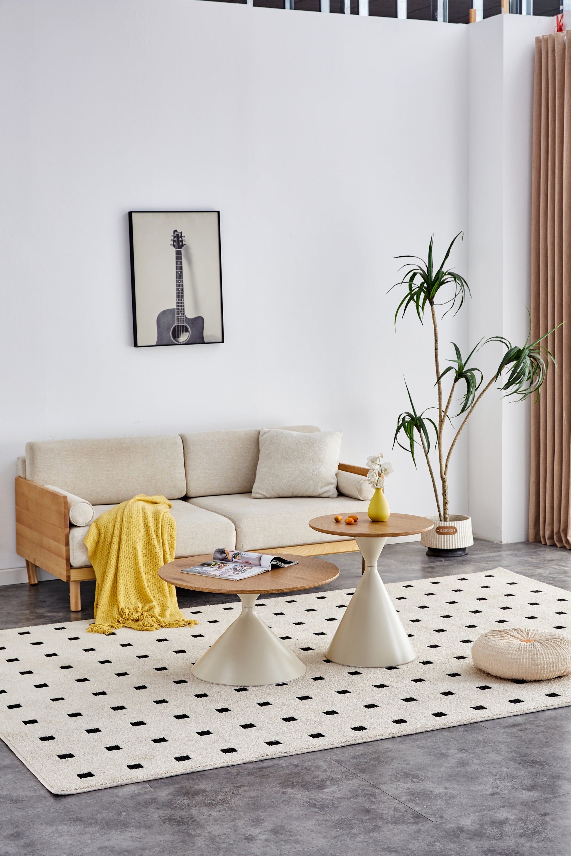 Set Of 2 Coffee Round Tables With A Wulnut Wooden Look Top And White Steel Base Milk White Primary Living Space Antique Freestanding Round Laminated Coffee & End Tables Round Metal