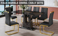 1 Table And 6 Chairs. Modern, Simple And Luxurious Black Imitation Marble Rectangular Dining Table And Desk With 6 Black Pu Gold Plated Leg Chairs 63'' X 35.4'' X 30'' Black Mdf