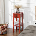 Homcom 2 Tier Side Table With Drawer, Narrow End Table With Bottom Shelf, For Living Room Or Bedroom, Red Red Mdf