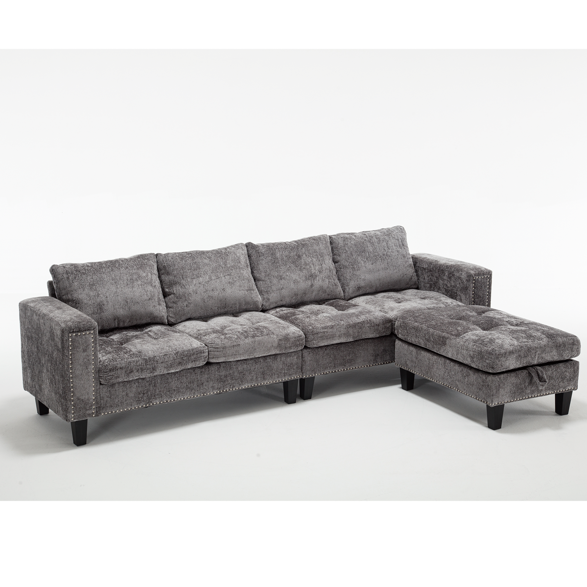 Arrived 5 Seat Modular Sofa,With Storage Ottoman, Convertible Sectional Sofa, L Shaped Couchreversible Chaise ,Riveted Sofa,Chenille, Gray Gray Polyester Wood Primary Living Space Medium Soft Cushion Back Modern Square Arms Foam Metal & Wood 5 Seat