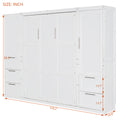 Queen Size Murphy Bed Wall Bed With Closet ,Drawers And Shelves,White Queen White Mdf Lvl