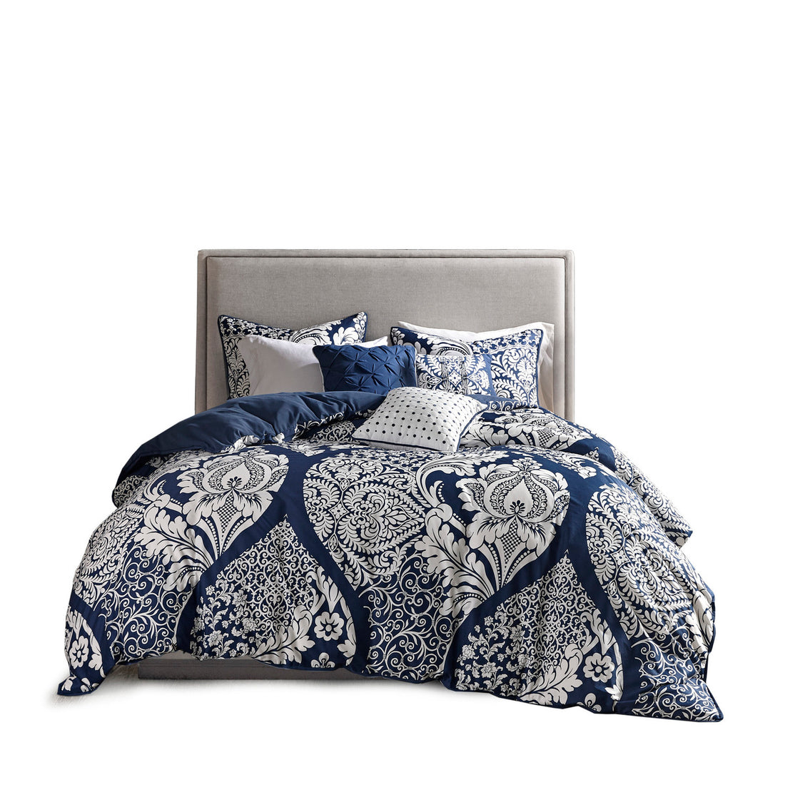 7 Piece Cotton Printed Comforter Set Indigo King King Indigo Polyester