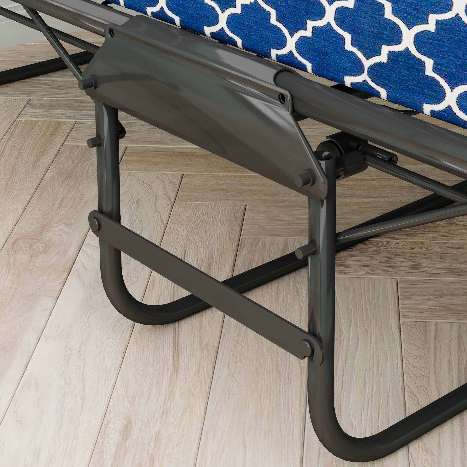 Metal Folding Bed Frame With Foam Mattress For Small Space, Easy Storage And Movable With 4 Castors Full Box Spring Not Required Black Blue Metal Bedroom Minimalist,Modern Bed Frame Foam Cotton Foam