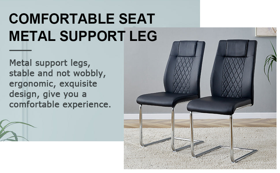 Table And Chair Set.Large Minimalist Rectangular Glass Dining Table For 6 8 With 0.39" Tempered Glass Tabletop And Silver Chrome Metal Legs.Paried With Comfortable Chairs With Pu Seats And Metal Legs. Silver Seats 6 Glass Metal