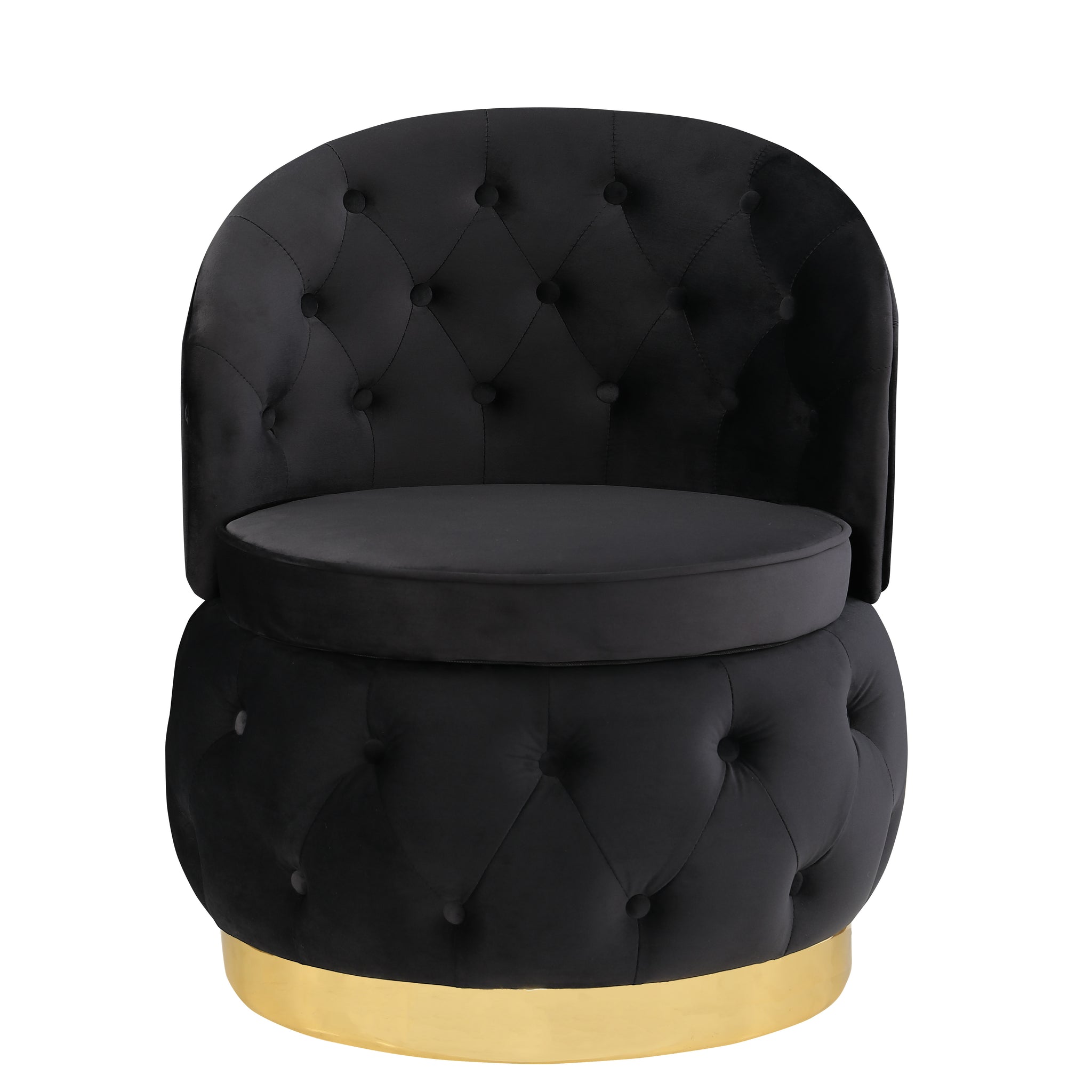 360 Degree Swivel Cuddle Barrel Accent Storage Chairs Black Velvet