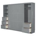 Queen Size Murphy Bed Wall Bed With Closet ,Drawers And Shelves,Gray Queen Gray Mdf Lvl
