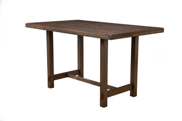 Wooden Rectangular Pub Height Dining Table With A Distressed Finish, Brown Brown Solid Wood