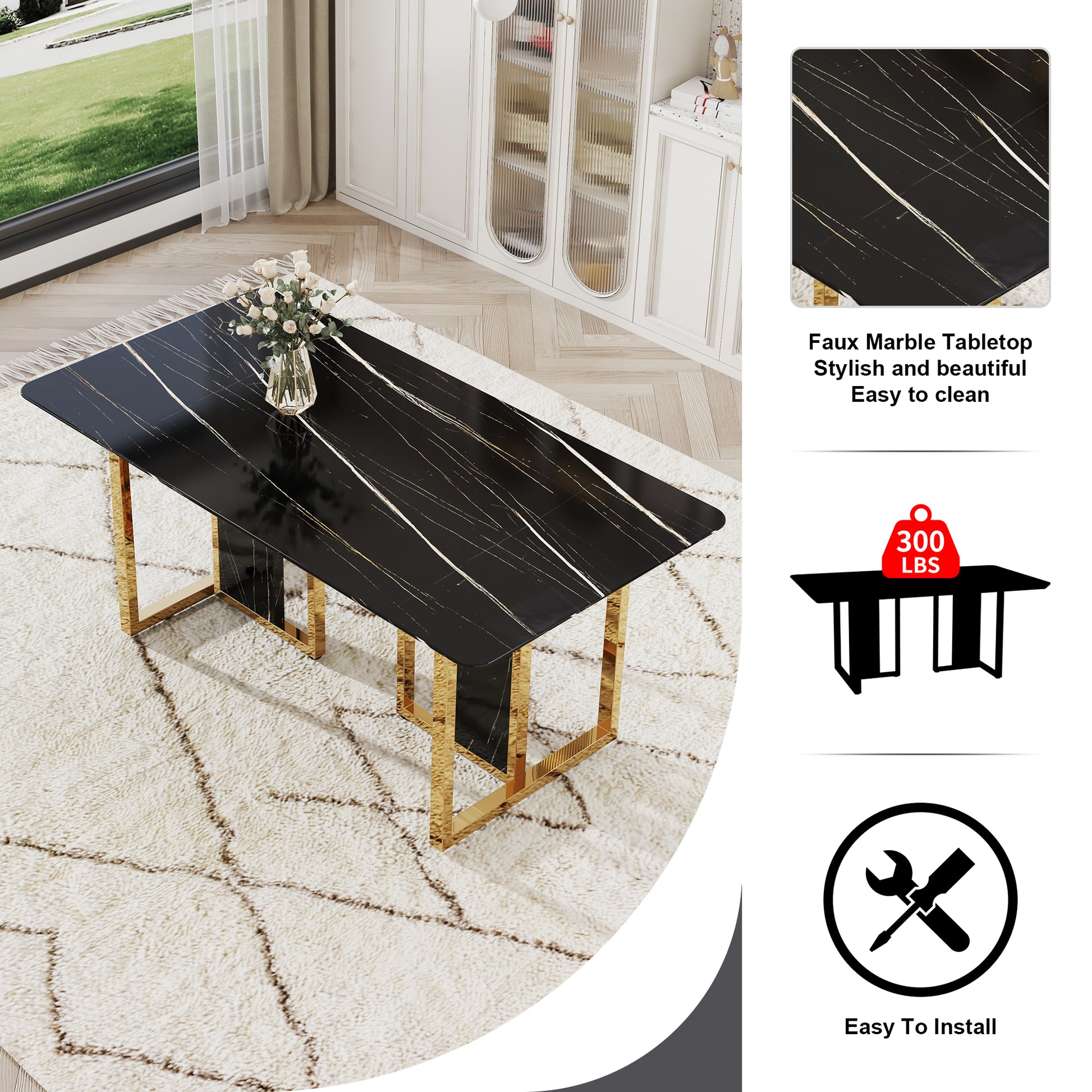 Table And Chair Set. Modern Dining Table With Mdf Top And Beautiful Mdf Legs. Equipped With Comfortable Pu Chairs And Metal Legs. Suitable For A Wide Range Of Decorative Styles. Black,White Seats 4 Mdf
