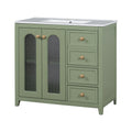 36 Inch Bathroom Vanity With Two Soft Close Doors, Adjustable Shelves And Three Soft Close Drawers Green Bathroom Solid Wood Mdf