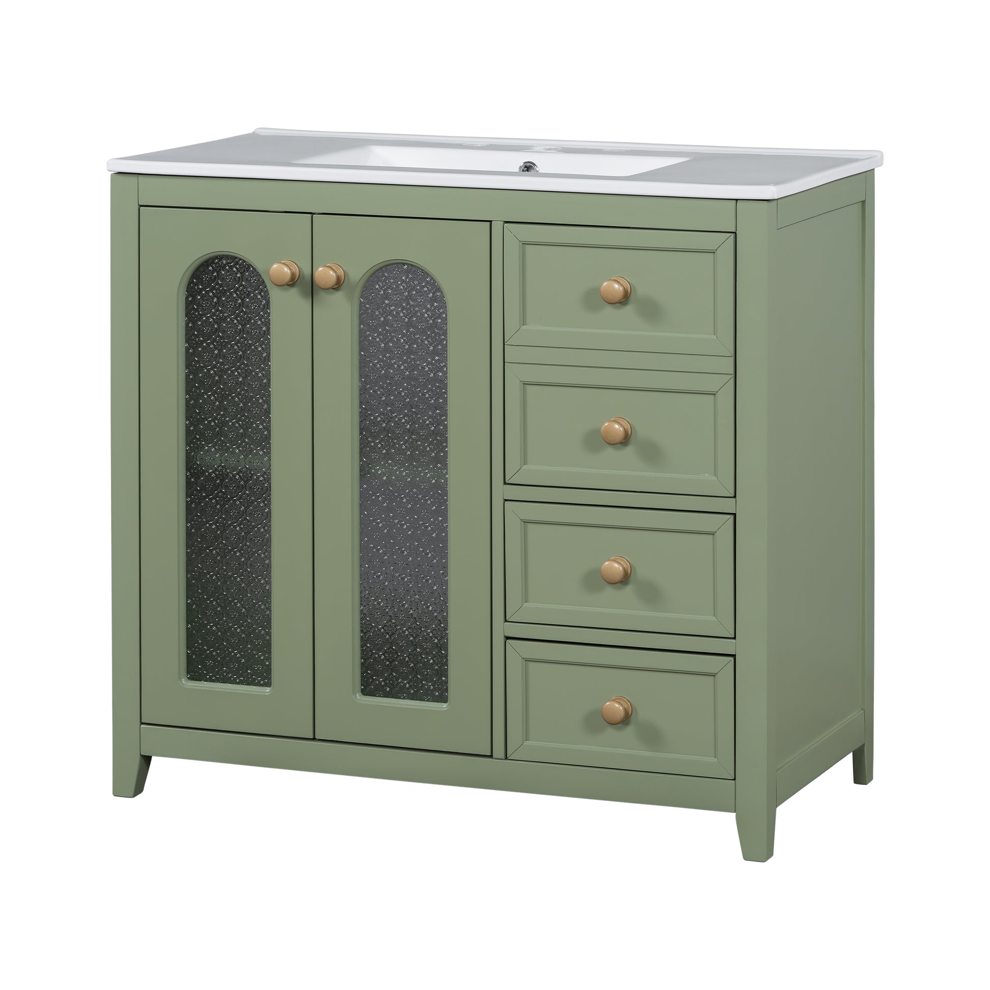 36 Inch Bathroom Vanity With Two Soft Close Doors, Adjustable Shelves And Three Soft Close Drawers Green Bathroom Solid Wood Mdf