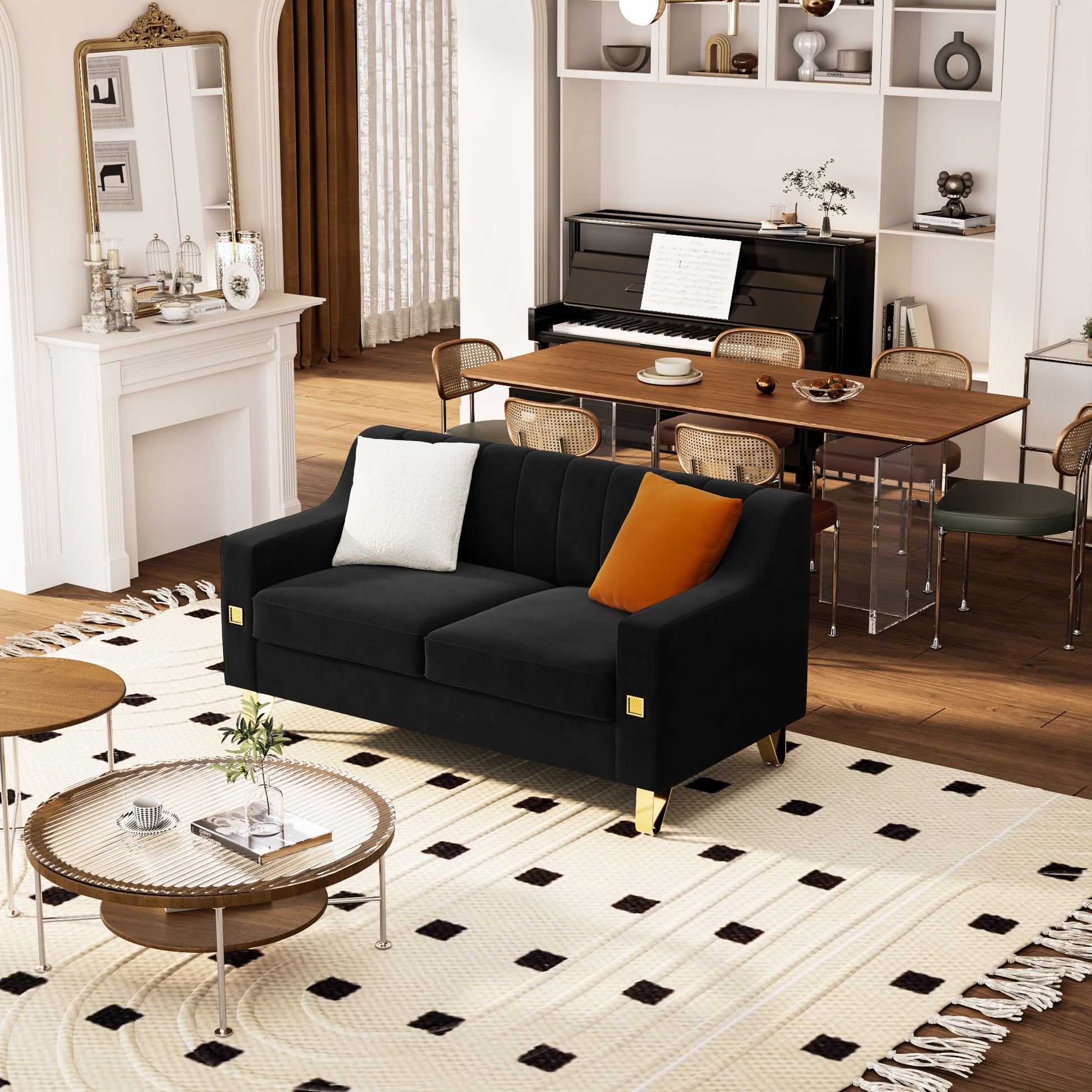 Fx P85 2S Bk 2 Seats Sofa Black Velvet 2 Seat