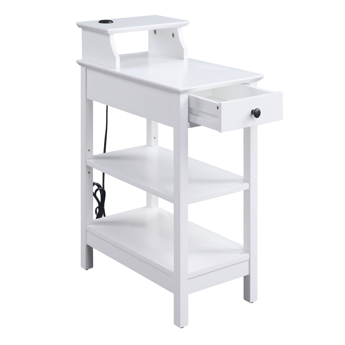 White 3 Shelf Side Table With Usb Charging Dock White White Primary Living Space Drawers Rectangular Wood
