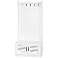Homcom Modern Hall Tree, Entryway Coat Rack With Shoe Bench, 5 Hooks, Storage Shelf And Slatted Door Cabinet For Hallway, White White Particle Board
