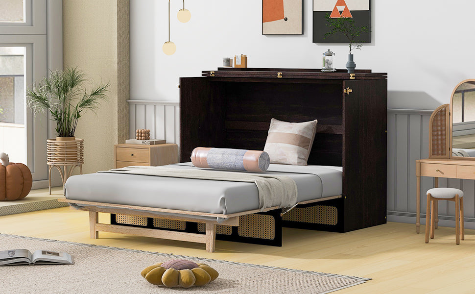 Full Size Murphy Bed With Large Drawers,Espresso Full Espresso Plywood