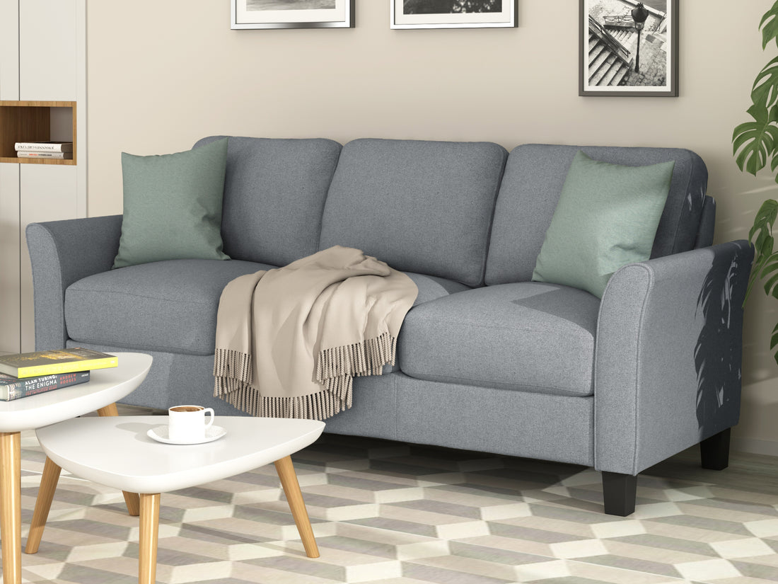 3 Seat Sofa Living Room Linen Fabric Sofa Gray Gray Fabric