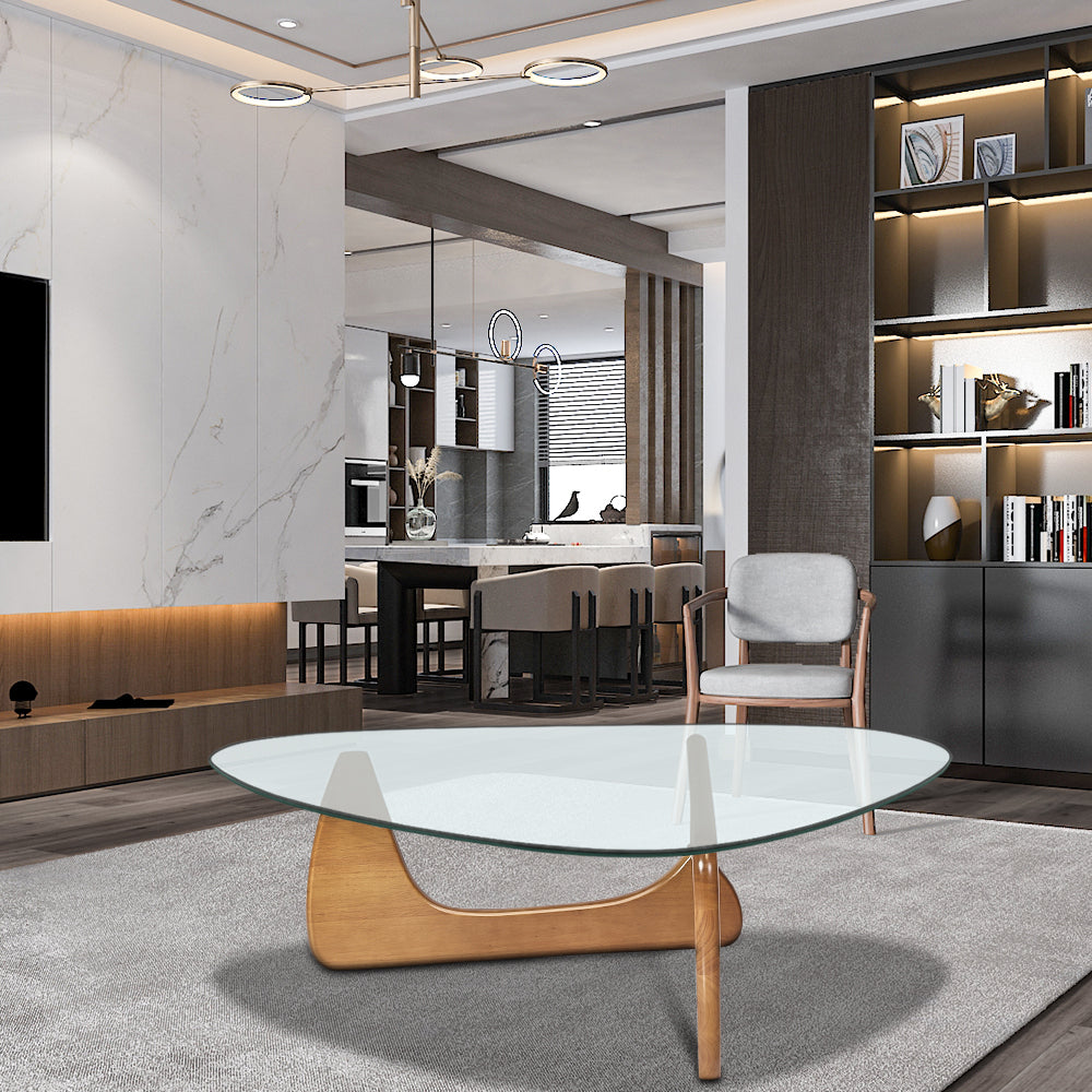 Home Modern Triangle Coffee Table Walnut Solid Wood