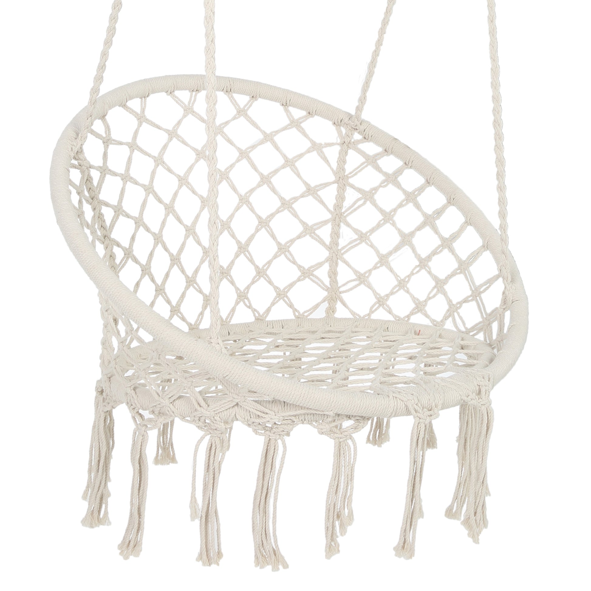 Hammock Chair Macrame Swing Max 330 Lbs Hanging Cotton Rope Hammock Swing Chair For Indoor And Outdoor Beige Cotton