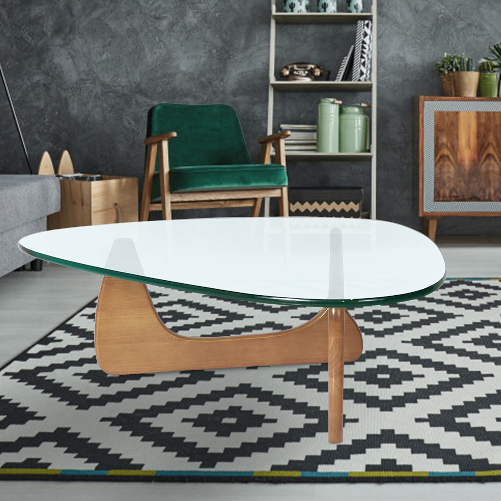 Light Walnut Triangle Coffee Table Wood Base For Living Room Walnut Solid Wood