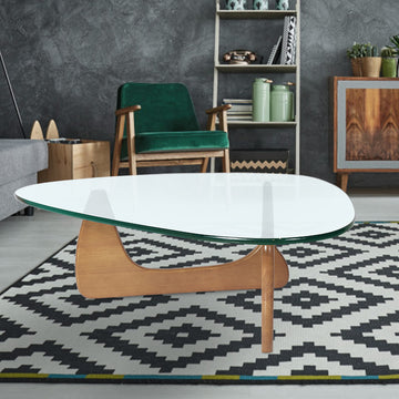 Light Walnut Triangle Coffee Table Wood Base For Living Room Walnut Solid Wood