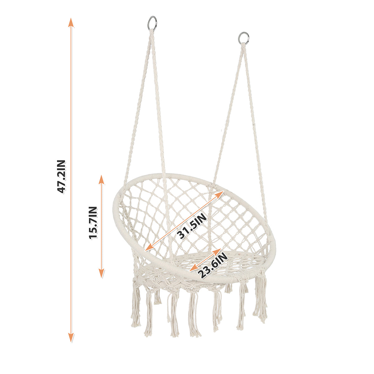 Hammock Chair Macrame Swing Max 330 Lbs Hanging Cotton Rope Hammock Swing Chair For Indoor And Outdoor Beige Cotton