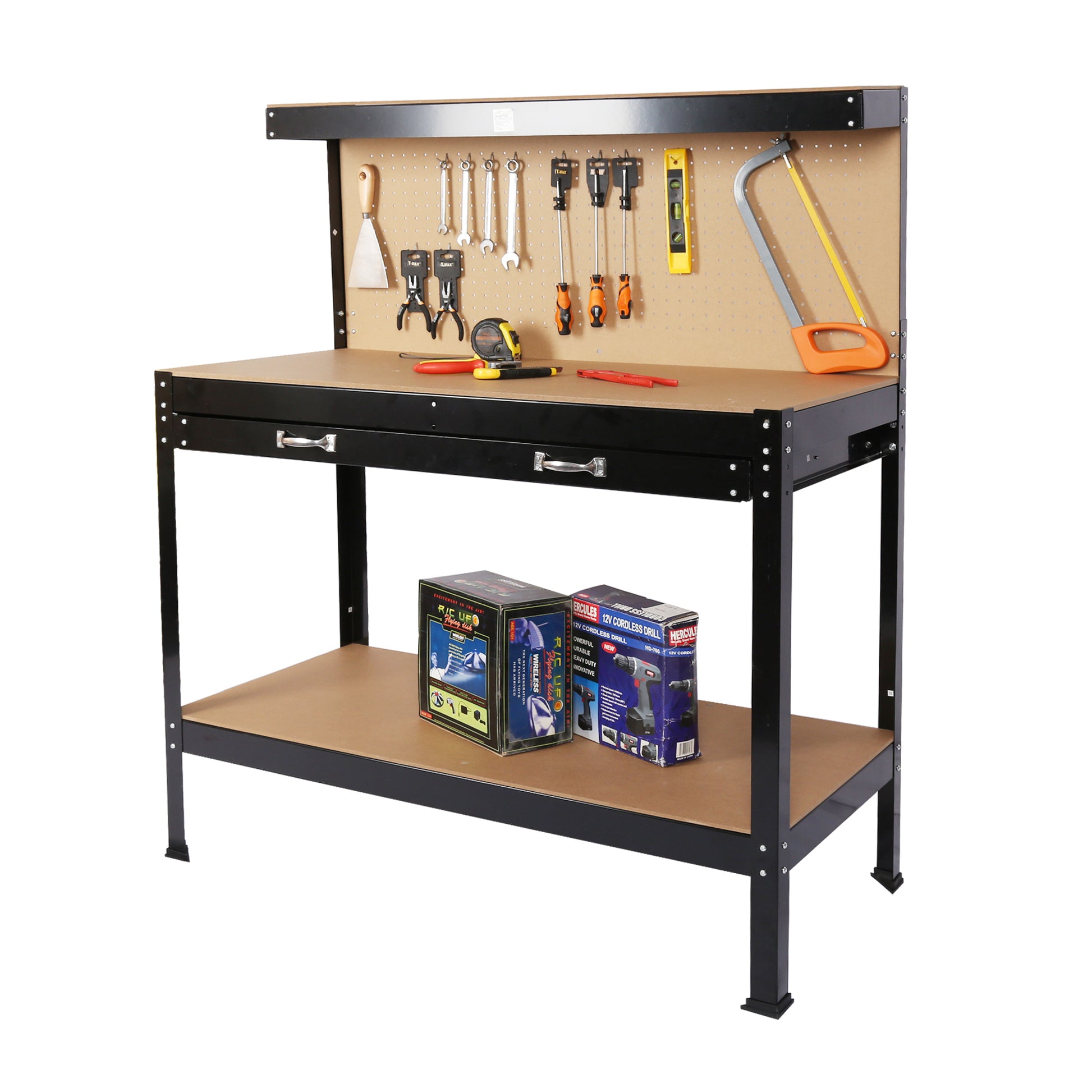 Wood Work Bench 115Cm Black Carbon Steel