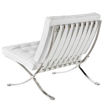Mid Century Foldable Lounge Chair White Genuine Leather