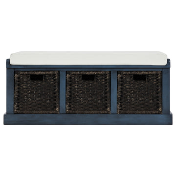 Rustic Storage Bench With 3 Removable Classic Rattan Basketentryway Bench With Removable Cushion Antique Navy Antique Navy Solid Wood