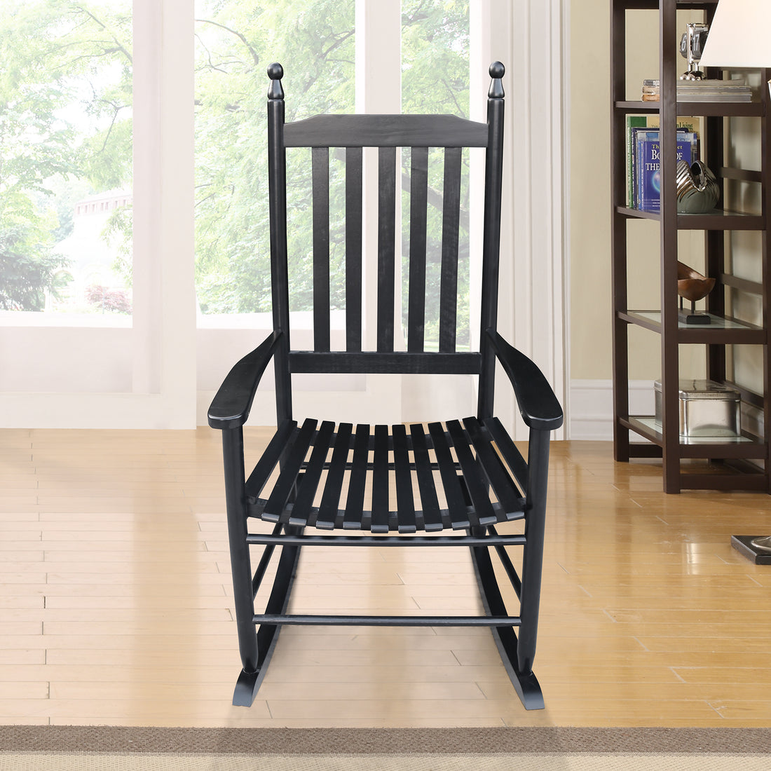 Wooden Porch Rocker Chair Black, Without Mat Black Solid Wood