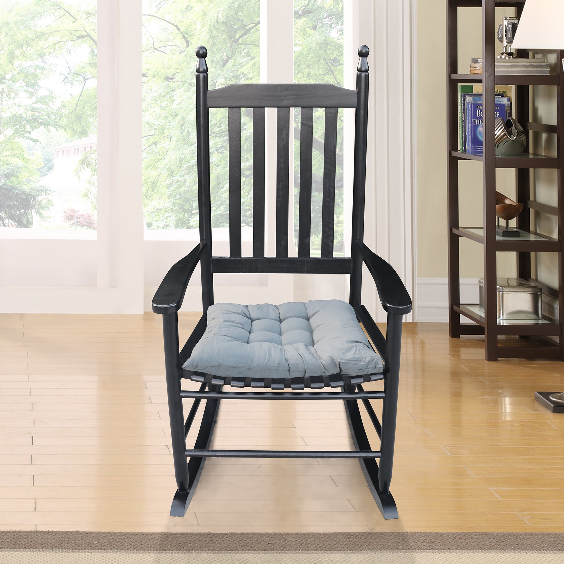 Wooden Porch Rocker Chair Black, Without Mat Black Solid Wood
