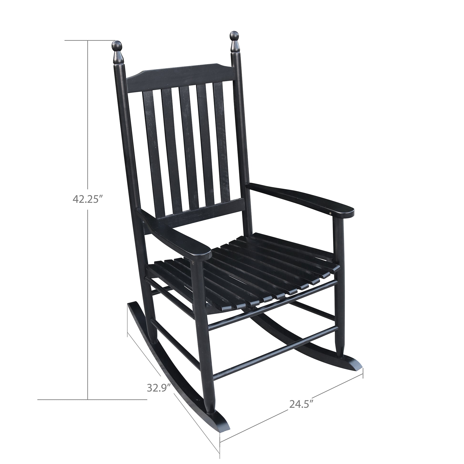 Wooden Porch Rocker Chair Black, Without Mat Black Solid Wood