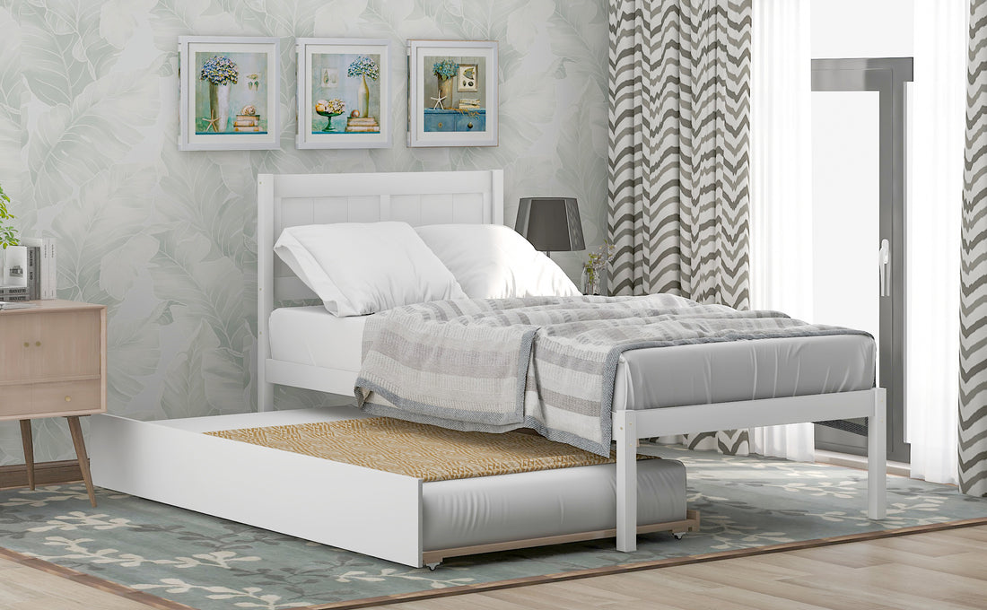 Twin Size Platform Bed Wood Platform Bed With Trundle White Solid Wood