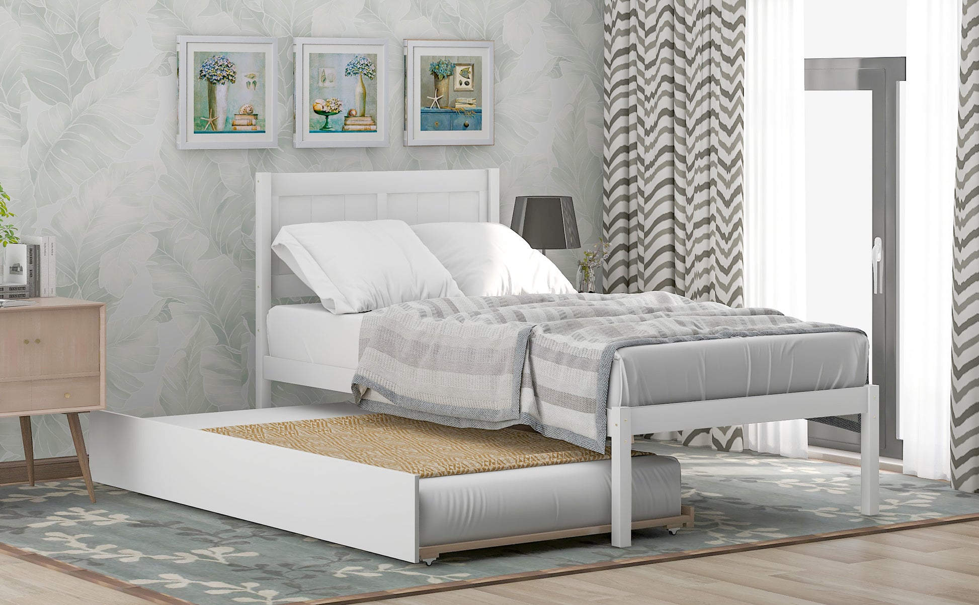 Twin Size Platform Bed Wood Platform Bed With Trundle White Solid Wood