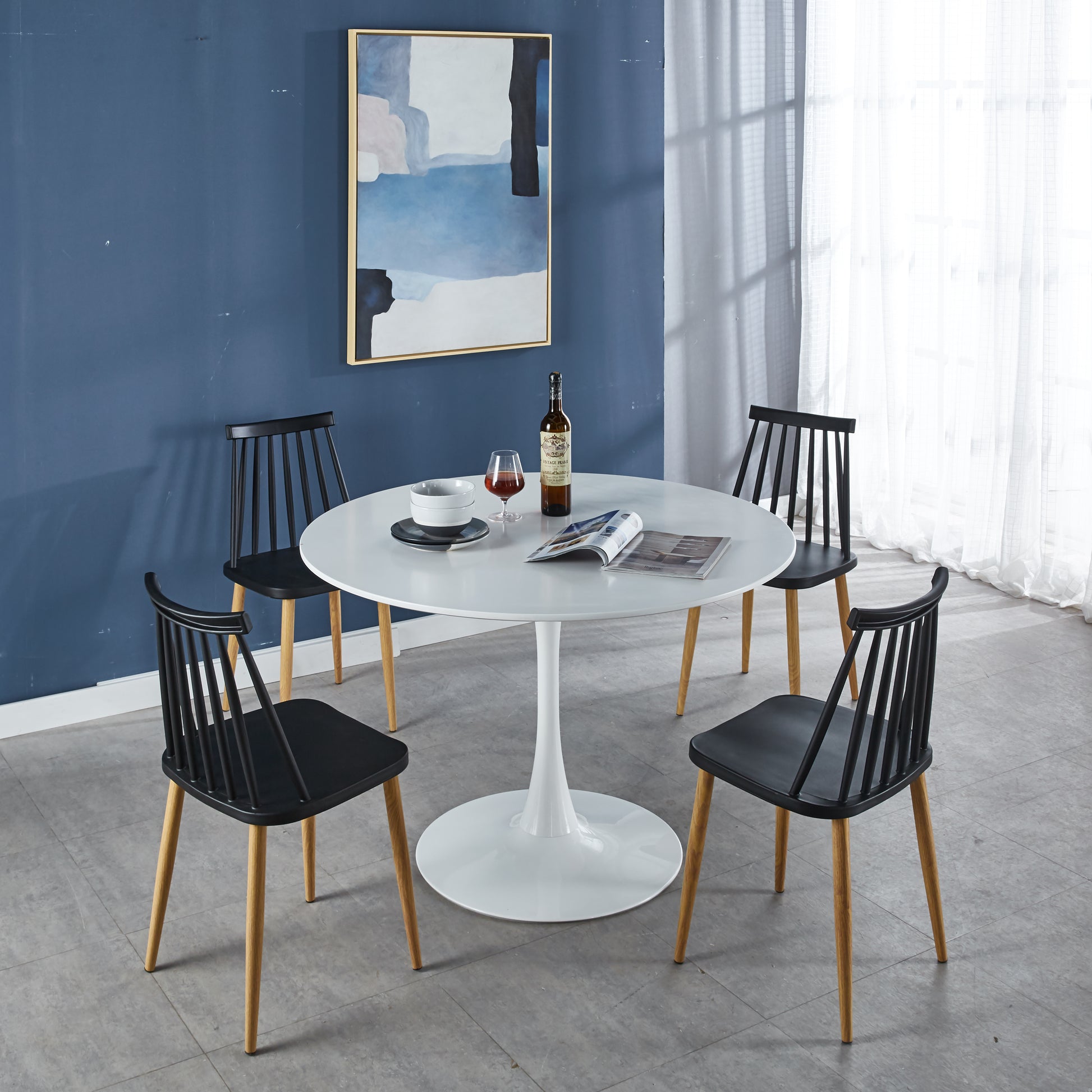 42.1"White Tulip Table Mid Century Dining Table For 4 6 People With Round Mdf Table Top, Pedestal Dining Table, End Table Leisure Coffee Table White Mdf