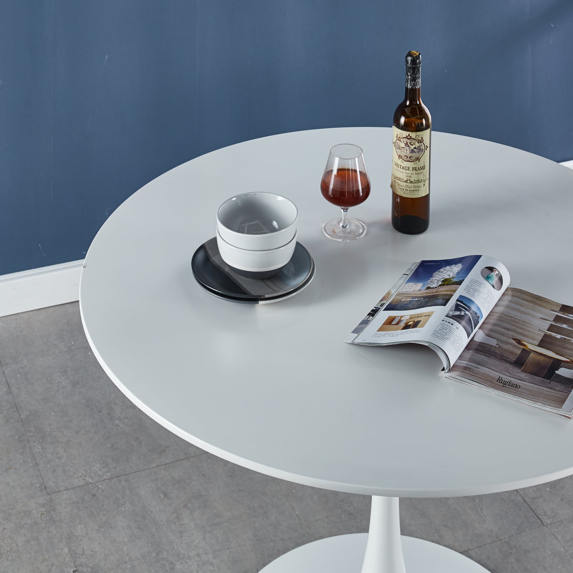42.1"White Tulip Table Mid Century Dining Table For 4 6 People With Round Mdf Table Top, Pedestal Dining Table, End Table Leisure Coffee Table White Mdf