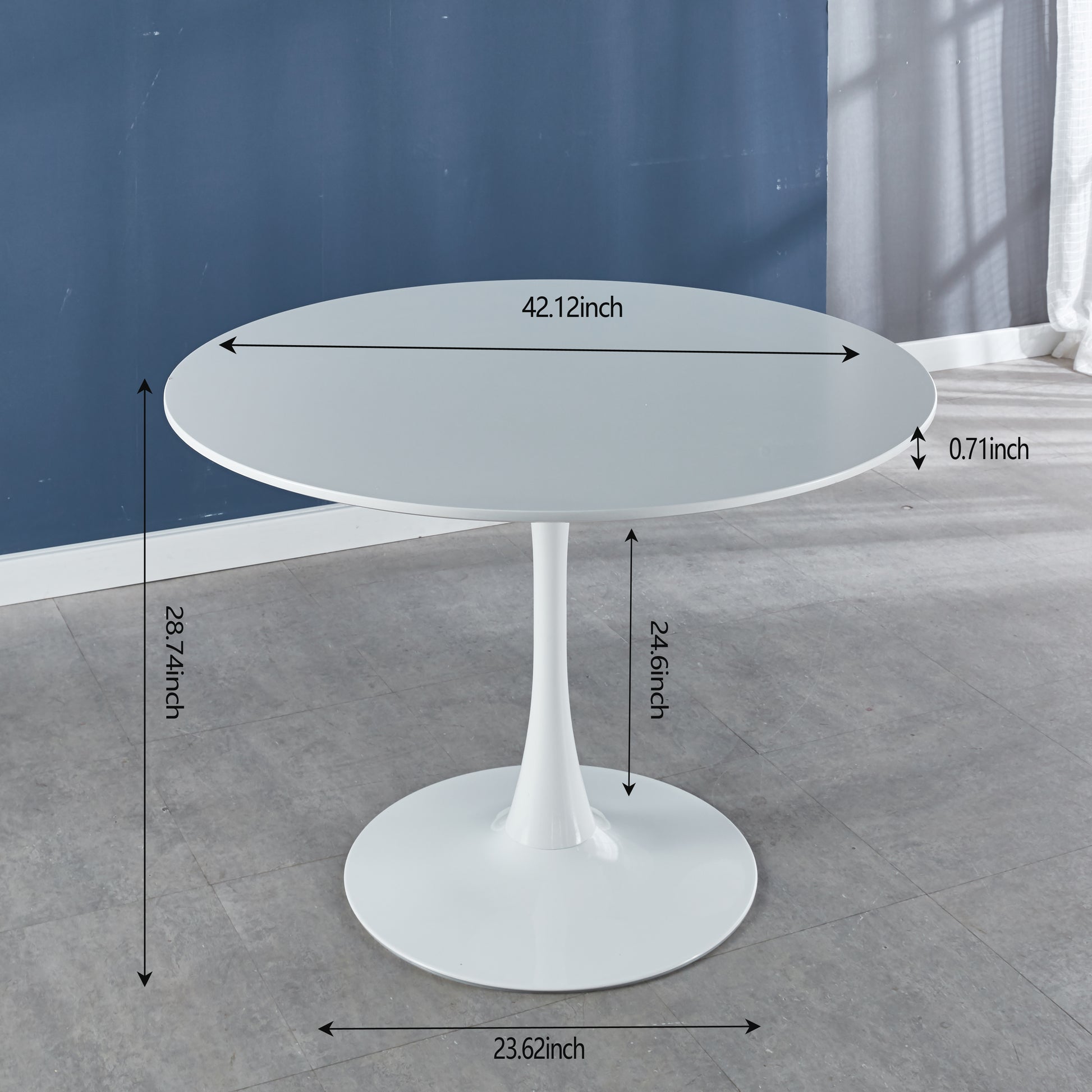 42.1"White Tulip Table Mid Century Dining Table For 4 6 People With Round Mdf Table Top, Pedestal Dining Table, End Table Leisure Coffee Table White Mdf