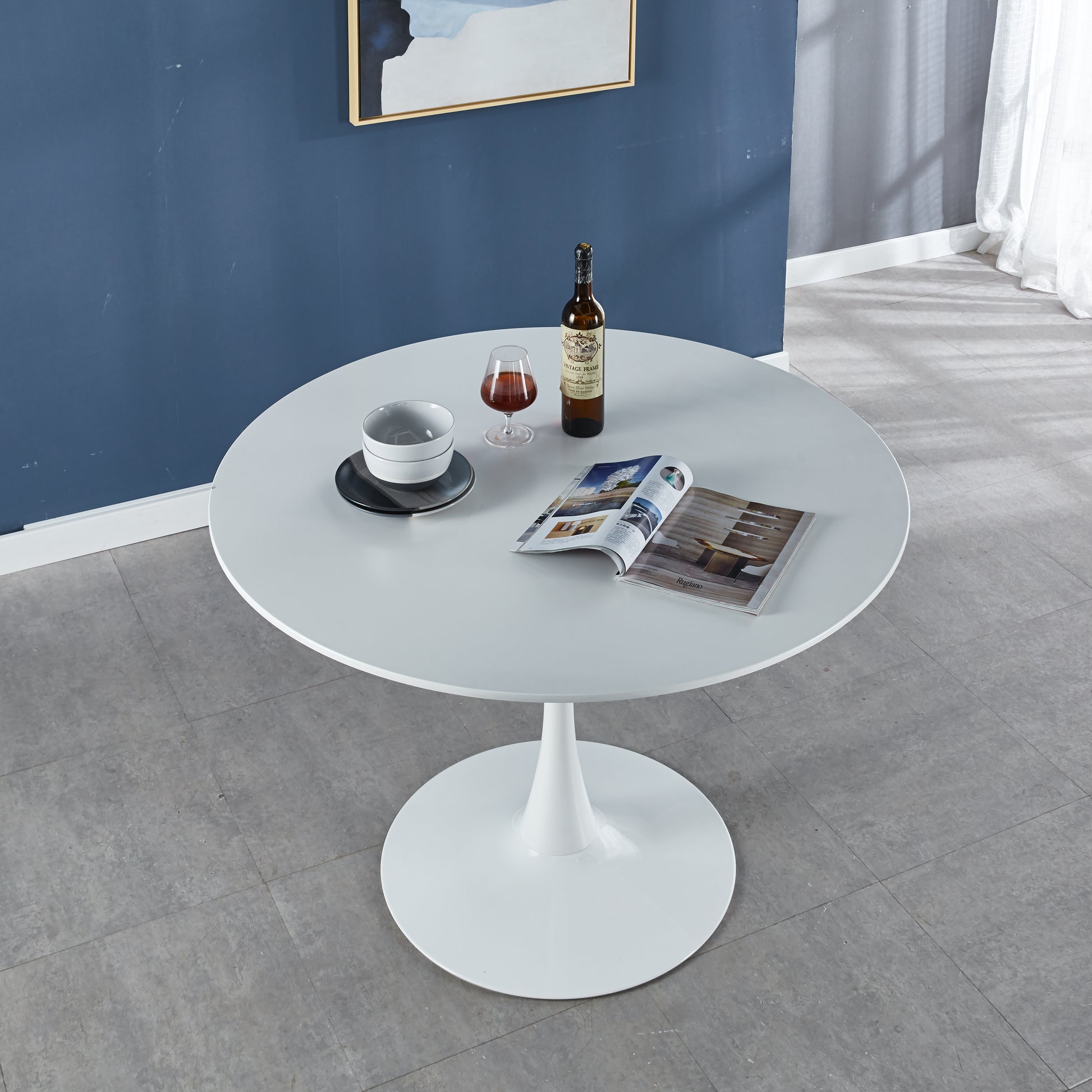 42.1"White Tulip Table Mid Century Dining Table For 4 6 People With Round Mdf Table Top, Pedestal Dining Table, End Table Leisure Coffee Table White Mdf