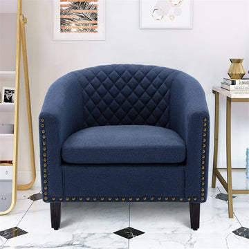 Coolmore Barrel Chairs With Soft Padded Armrest, Club Chairs With S And Solid Wood Legs For Living Room Bedroom Waiting Room Navy Linen Navy Primary Living Space Foam Linen