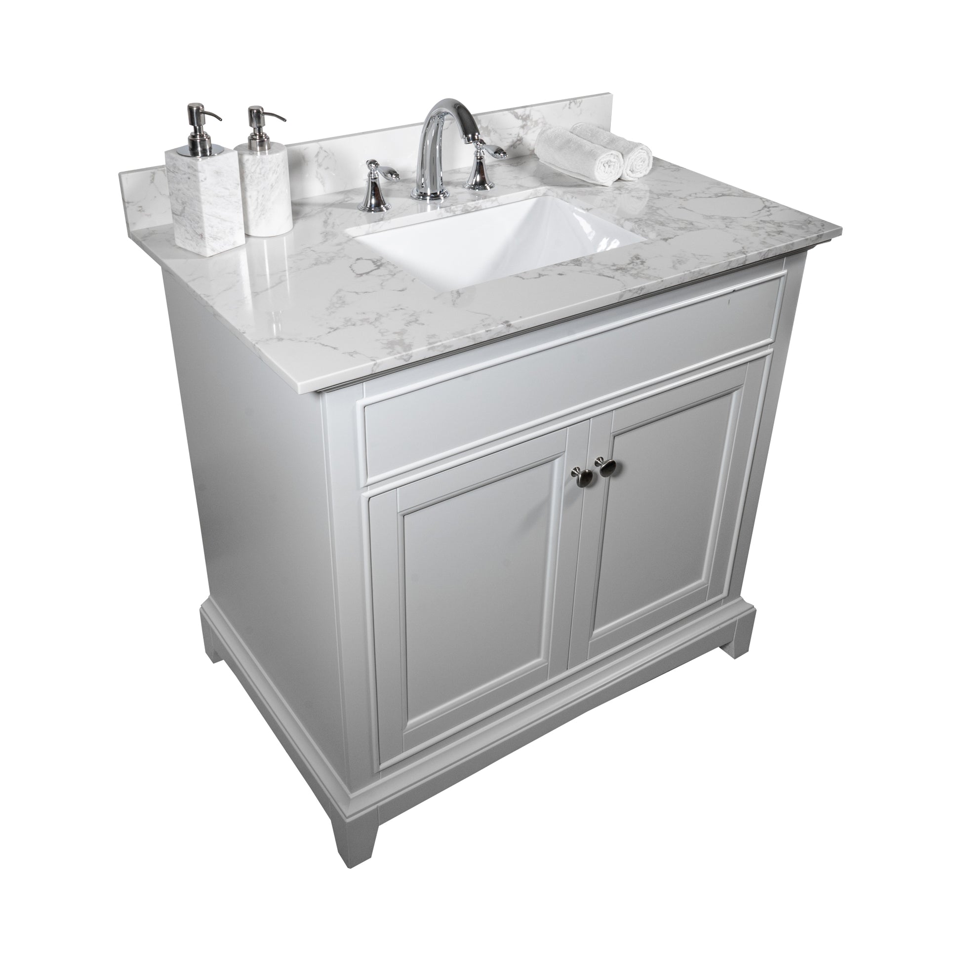 31Inch Bathroom Vanity Top Stone Carrara White Style Tops With Rectangle Undermount Ceramic Sink And Back Splash With 3 Faucet Hole For Bathrom Cabinet Grey Stone