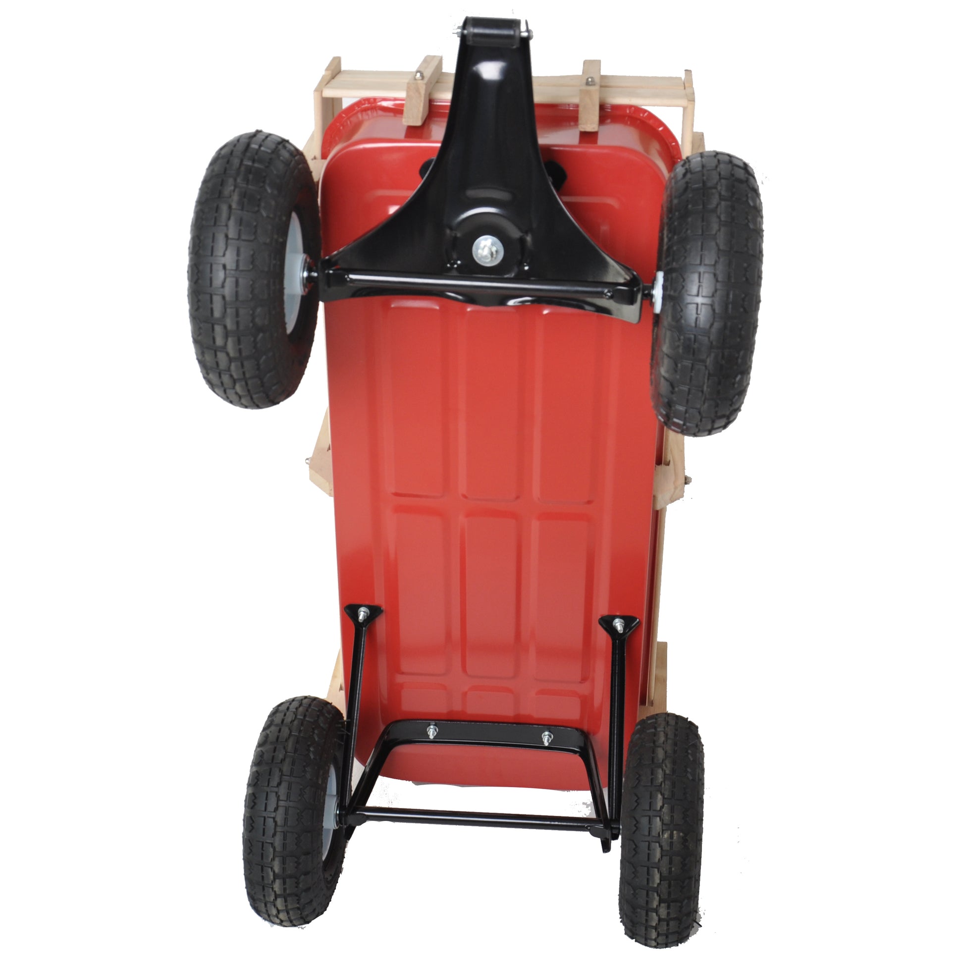 Outdoor Wagon All Terrain Pulling Wood Railing Air Tires Garden Cart Red White Red Garden & Outdoor Metal