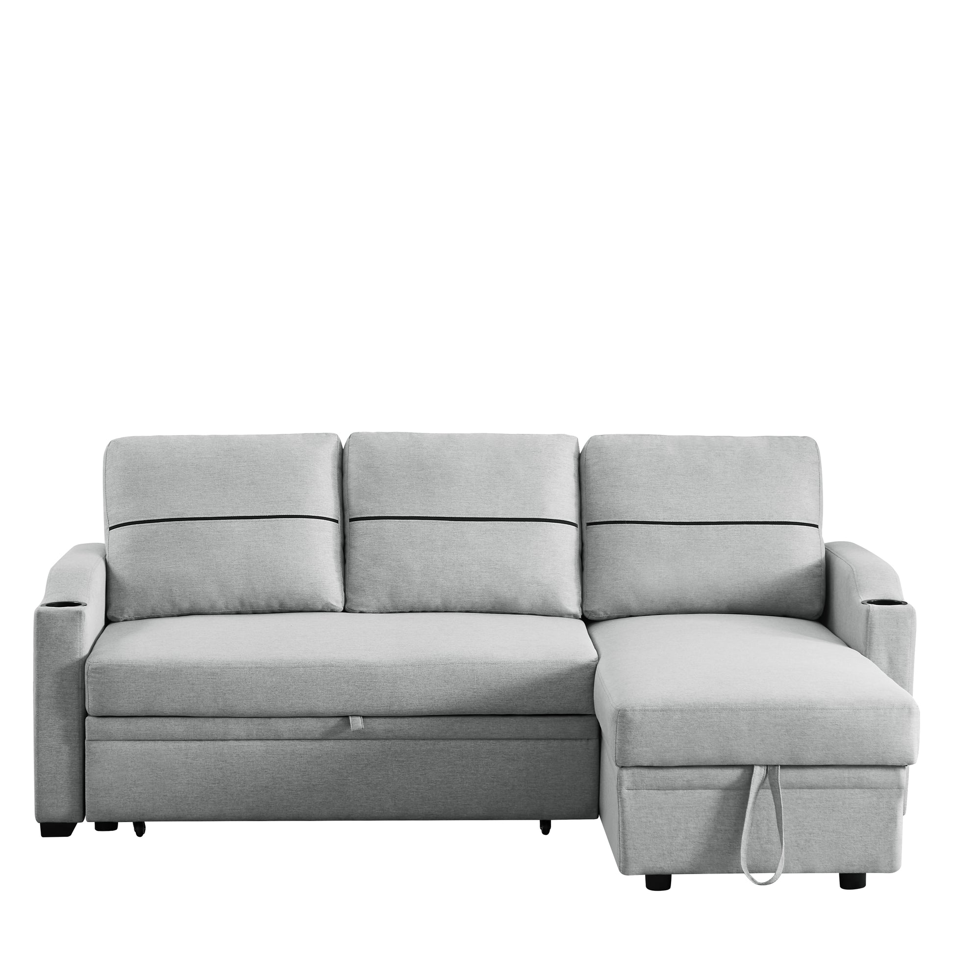 9191 Light Gray Pull Out Storage Sofa Gray Linen 4 Seat