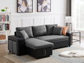 Artemax 92.5 Inchlinen Reversible Sleeper Sectional Sofa With Storage And 2 Stools Steel Gray Grey Foam Fabric