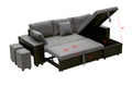 Artemax 92.5 Inchlinen Reversible Sleeper Sectional Sofa With Storage And 2 Stools Steel Gray Grey Foam Fabric