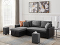 Artemax 92.5 Inchlinen Reversible Sleeper Sectional Sofa With Storage And 2 Stools Steel Gray Grey Foam Fabric