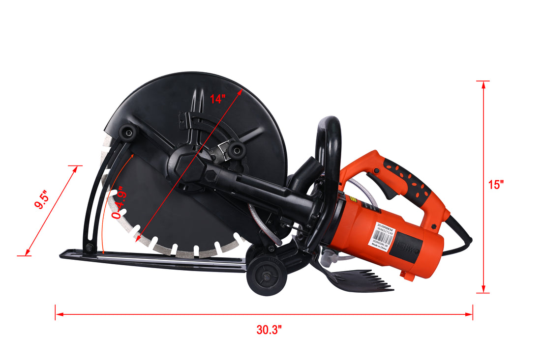Electric 14" Cut Off Saw Wet Dry Concrete Saw Cutter Guide Roller With Water Line Attachment Black Metal