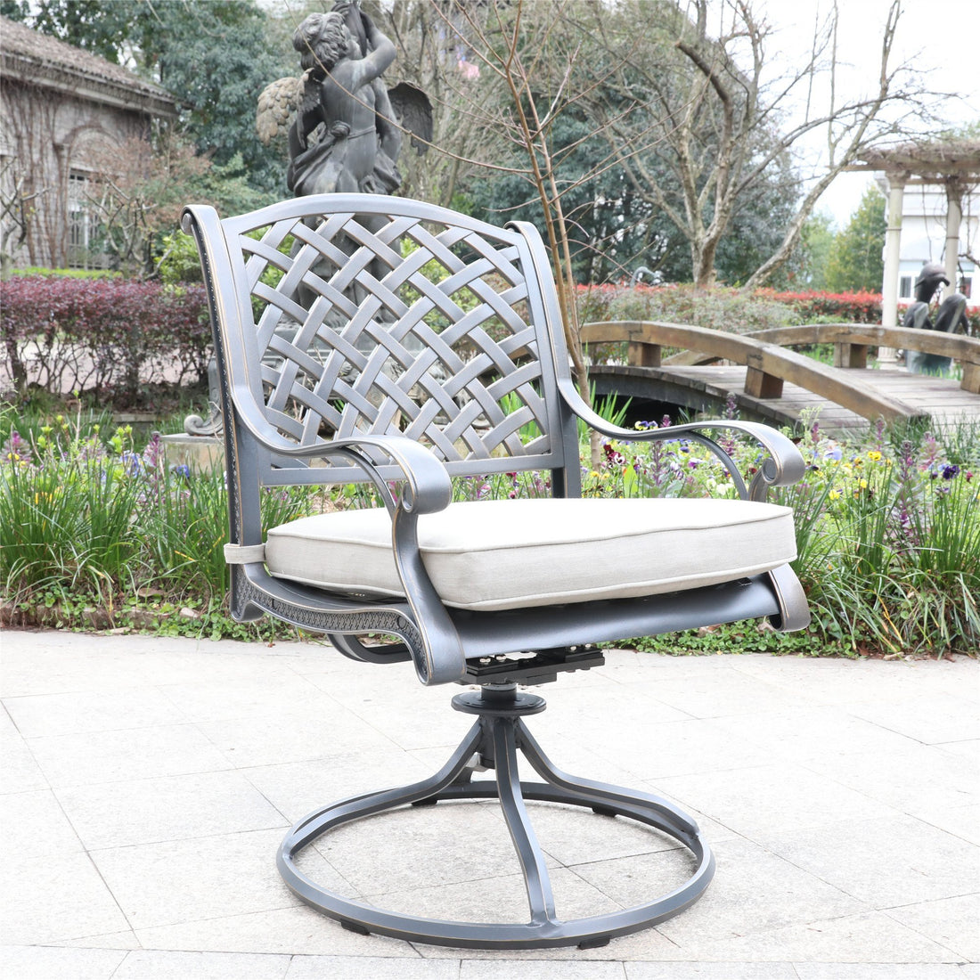 Dining Swivel Rocker, Sand Dollar, Set Of 2 Grey Ivory Polyester Aluminum