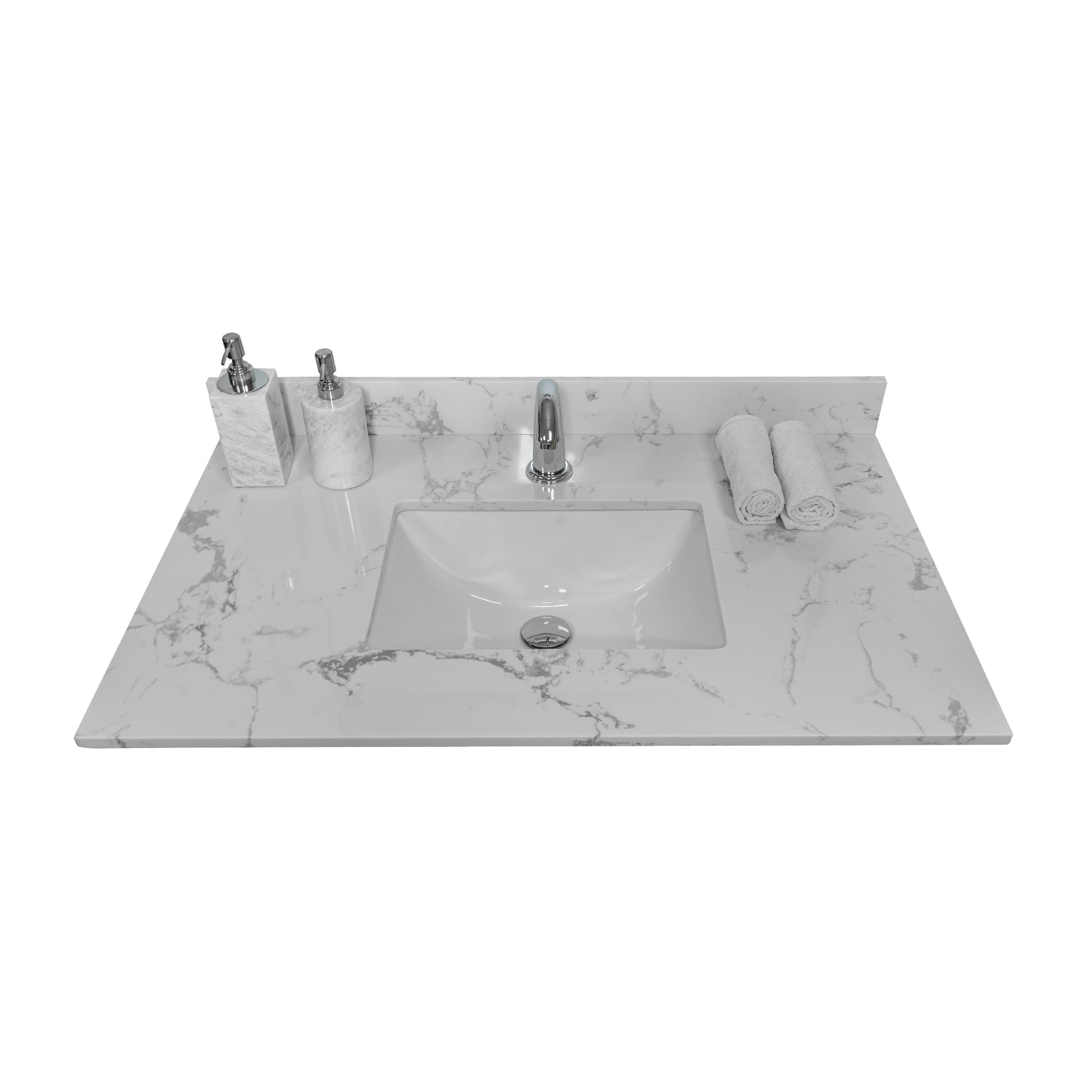 37Inch Bathroom Vanity Top Stone Carrara White Style Tops With Rectangle Undermount Ceramic Sink And Single Faucet Hole Colorful Stone