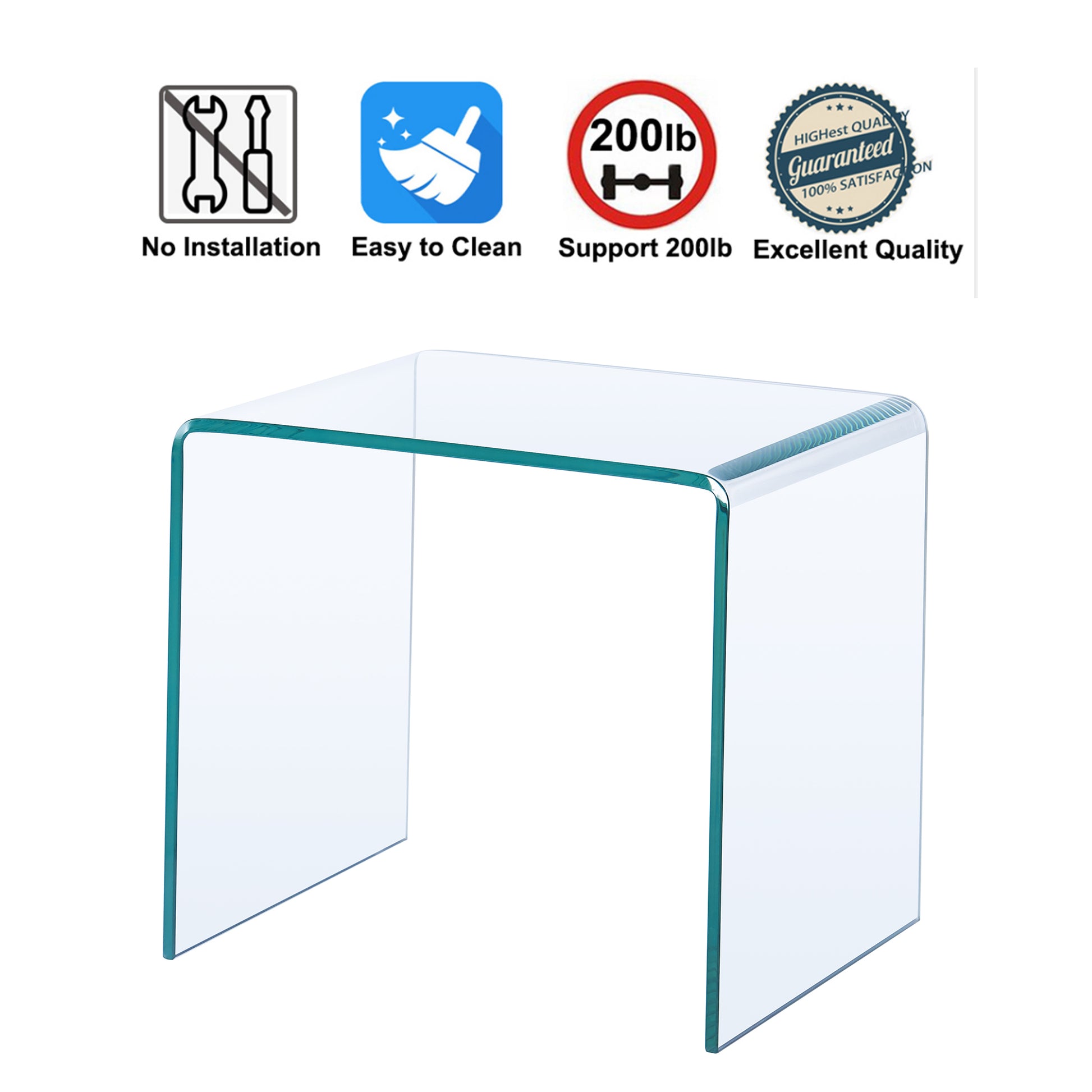 Small Clear Glass Side & End Table, Tempered Glass End Table Small Coffee Table Transparent Glass