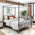 Queen Size Metal Canopy Bed Frame With Headboard And Footboard Black Box Spring Not Required Queen Black Metal Bedroom Bed Frame Metal