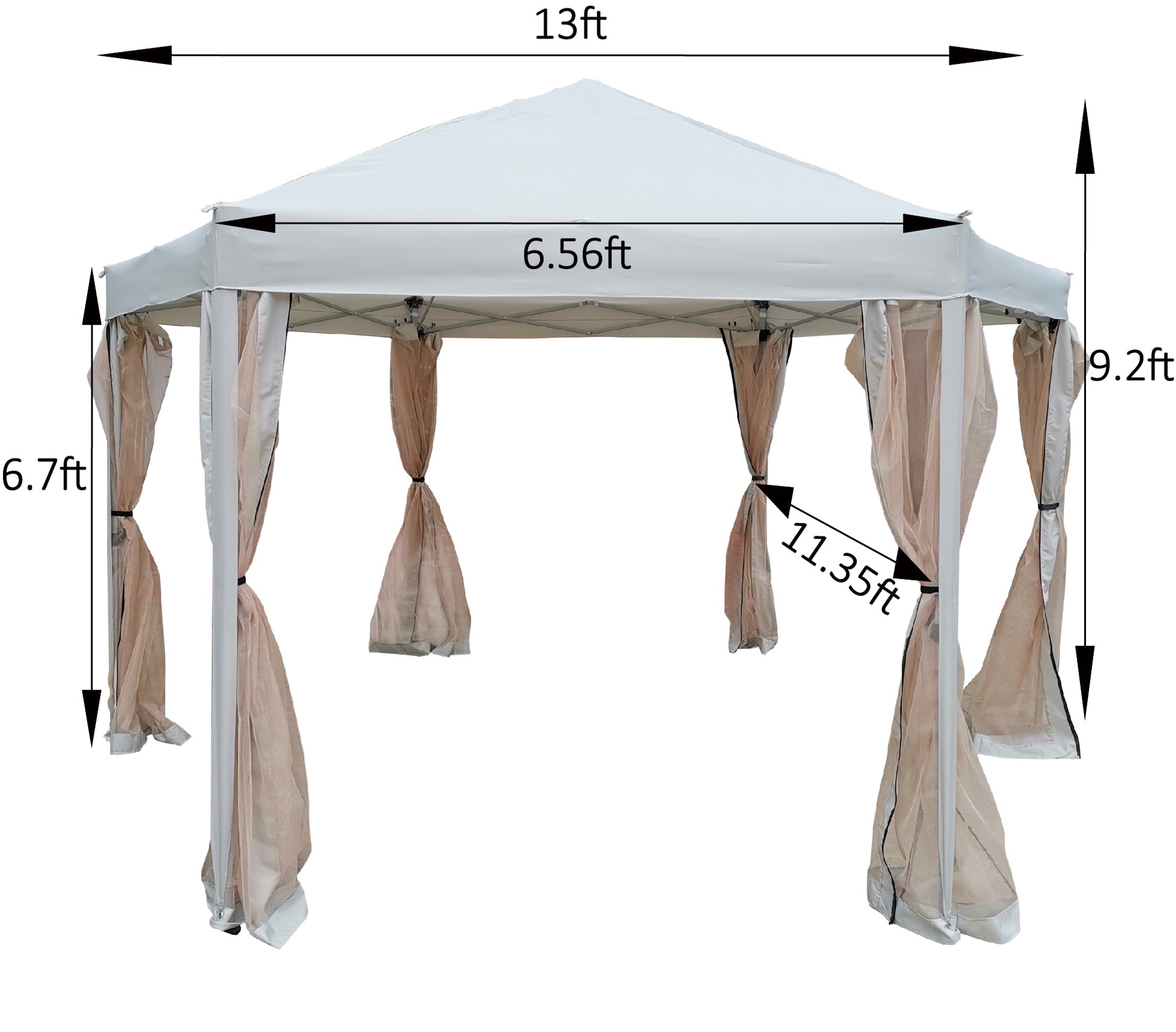 13 Ft. W X 13 Ft. D X 9.2Ft Pop Up Gazebo Tent Outdoor Canopy Hexagonal Canopies Gazebos & Pergolas 6 Sided For Patio Garden Backyard Sun Shelter Bbq Garden Events With Strong Steel Frame Storage Bag Light Grey Metal