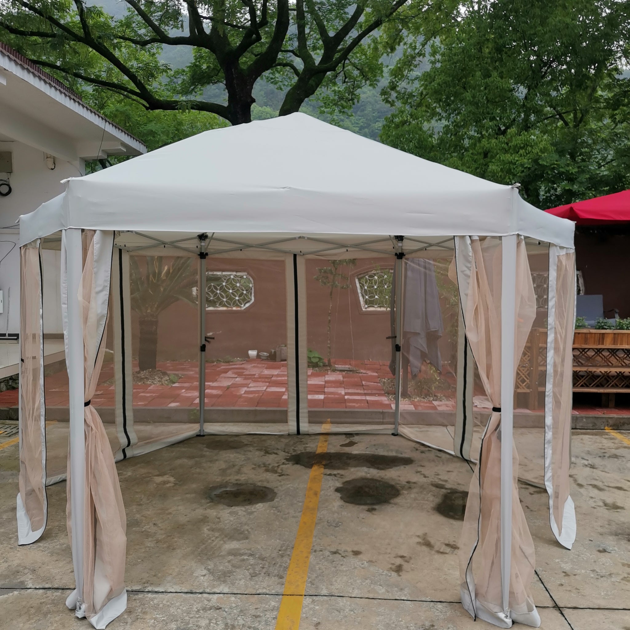 13 Ft. W X 13 Ft. D X 9.2Ft Pop Up Gazebo Tent Outdoor Canopy Hexagonal Canopies Gazebos & Pergolas 6 Sided For Patio Garden Backyard Sun Shelter Bbq Garden Events With Strong Steel Frame Storage Bag Light Grey Metal